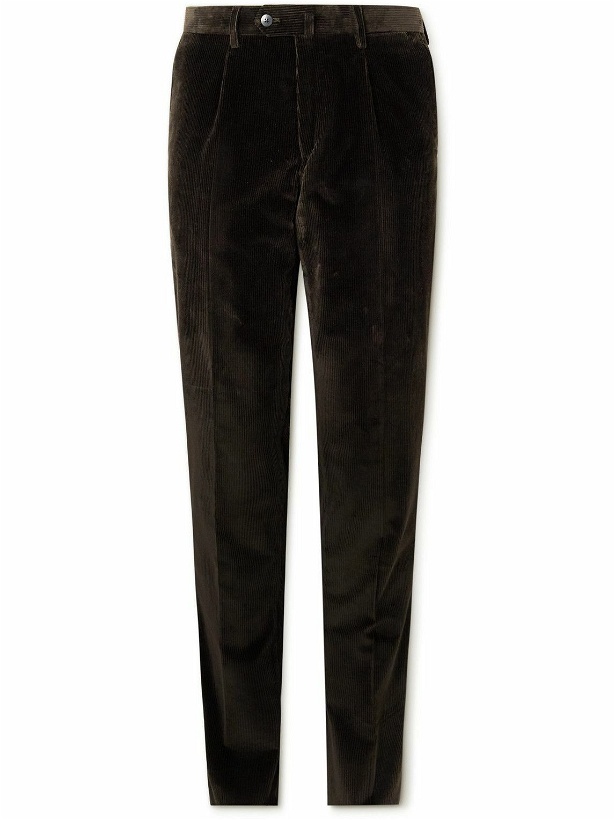 Photo: Caruso - Slim-Fit Straight-Leg Pleated Cotton-Blend Corduroy Suit Trousers - Brown
