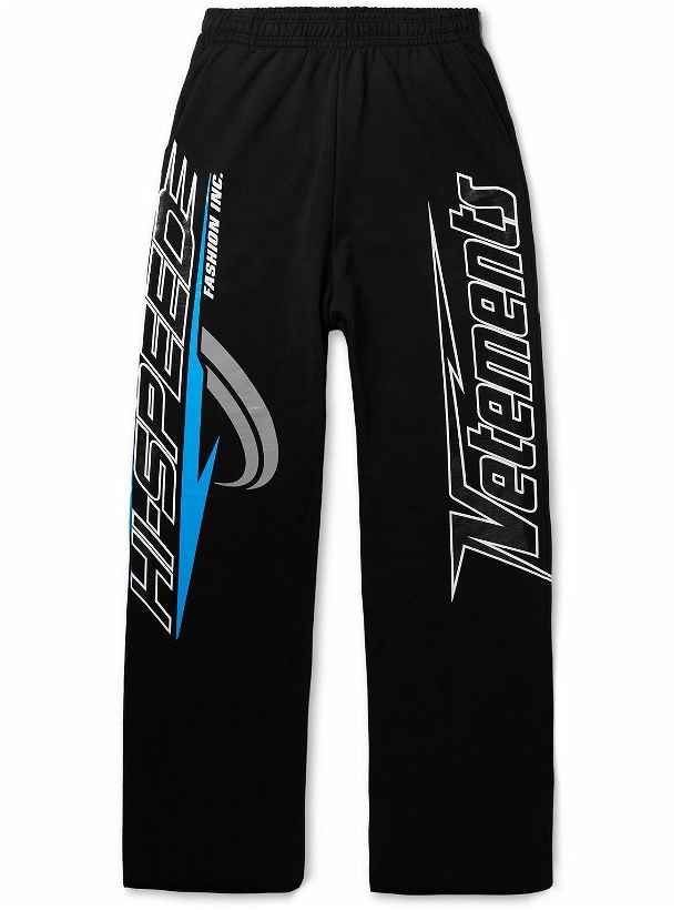 Photo: VETEMENTS - Wide-Leg Logo-Print Cotton-Jersey Sweatpants - Black