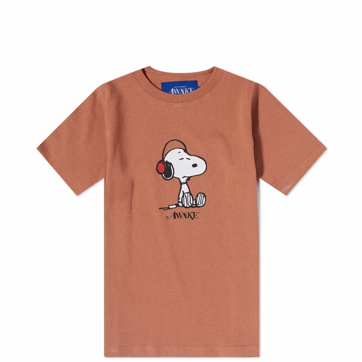 Photo: Awake NY x Peanuts Kids' Dog Bowl T-Shirt in Mocha