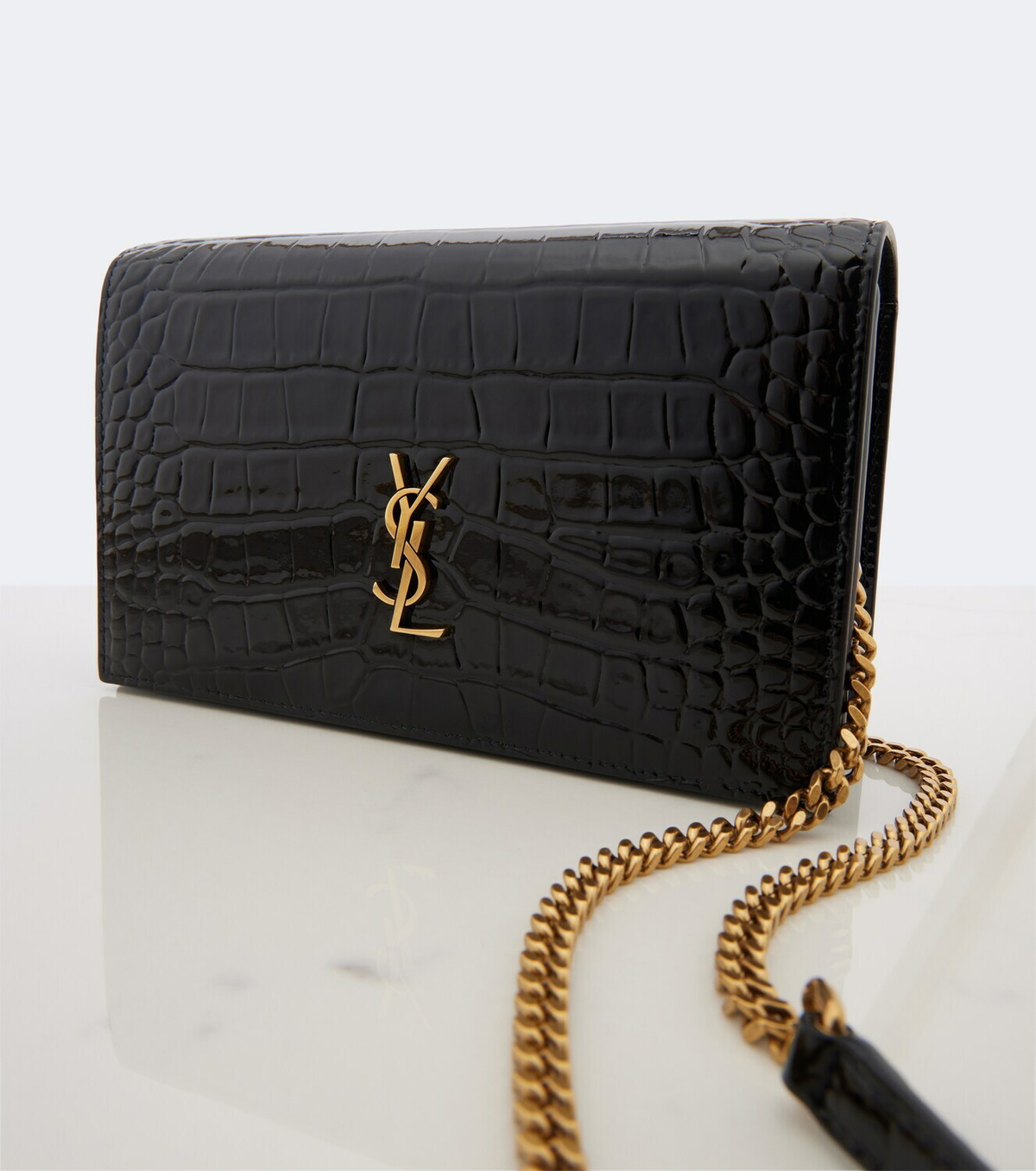 Saint Laurent Cassandre croc-effect leather chain wallet