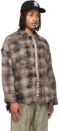 R13 Brown & Gray Shredded Seam Drop Neck Shirt
