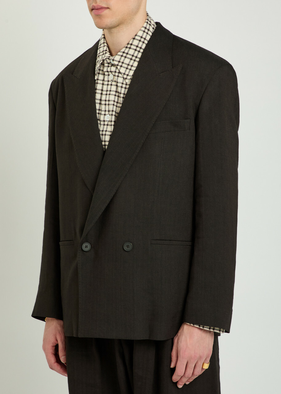 Studio Nicholson Double-breasted Woven Blazer Brown