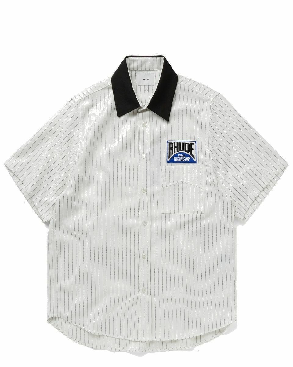 Photo: Rhude Twill Stripe Mechanic Shirt White - Mens - Shortsleeves