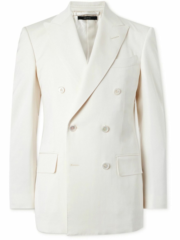 Photo: TOM FORD - Double-Breasted Woven Tuxedo Jacket - White