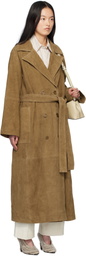 Róhe Khaki Belted Wrap Suede Coat