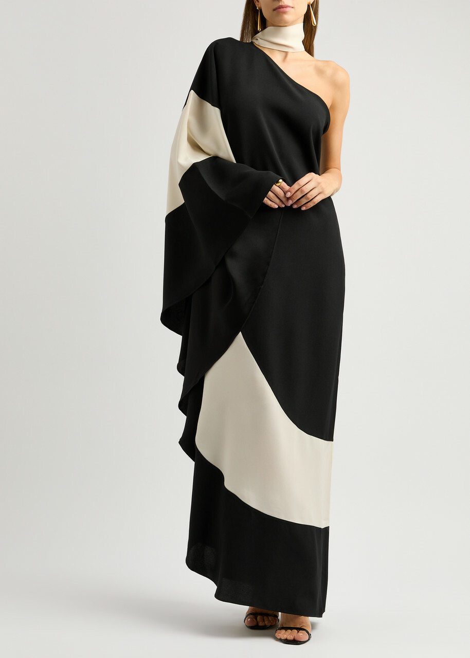 Taller Marmo Tirso One-shoulder Draped Maxi Dress Black And White Taller Marmo Taller Marmo Tirso One-shoulder Draped Maxi Dress Black And White Taller Marmo
