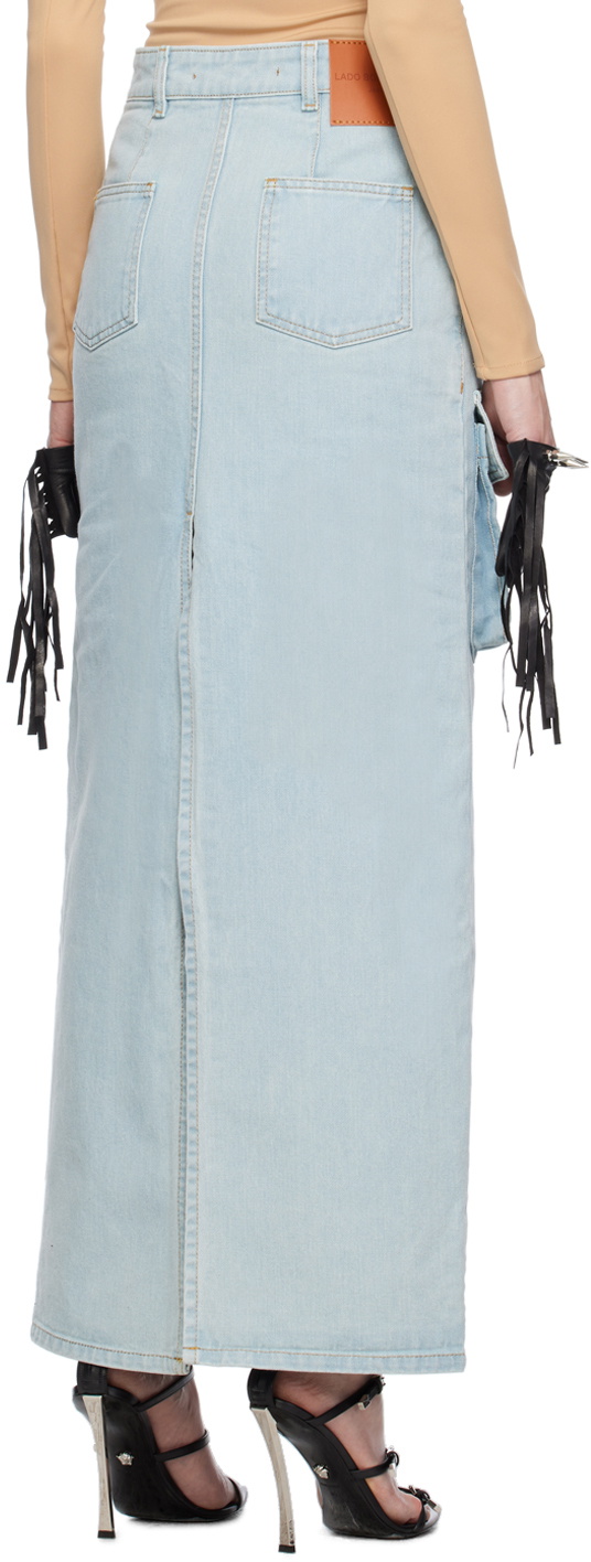 Lado Bokuchava Blue Cargo Denim Maxi Skirt