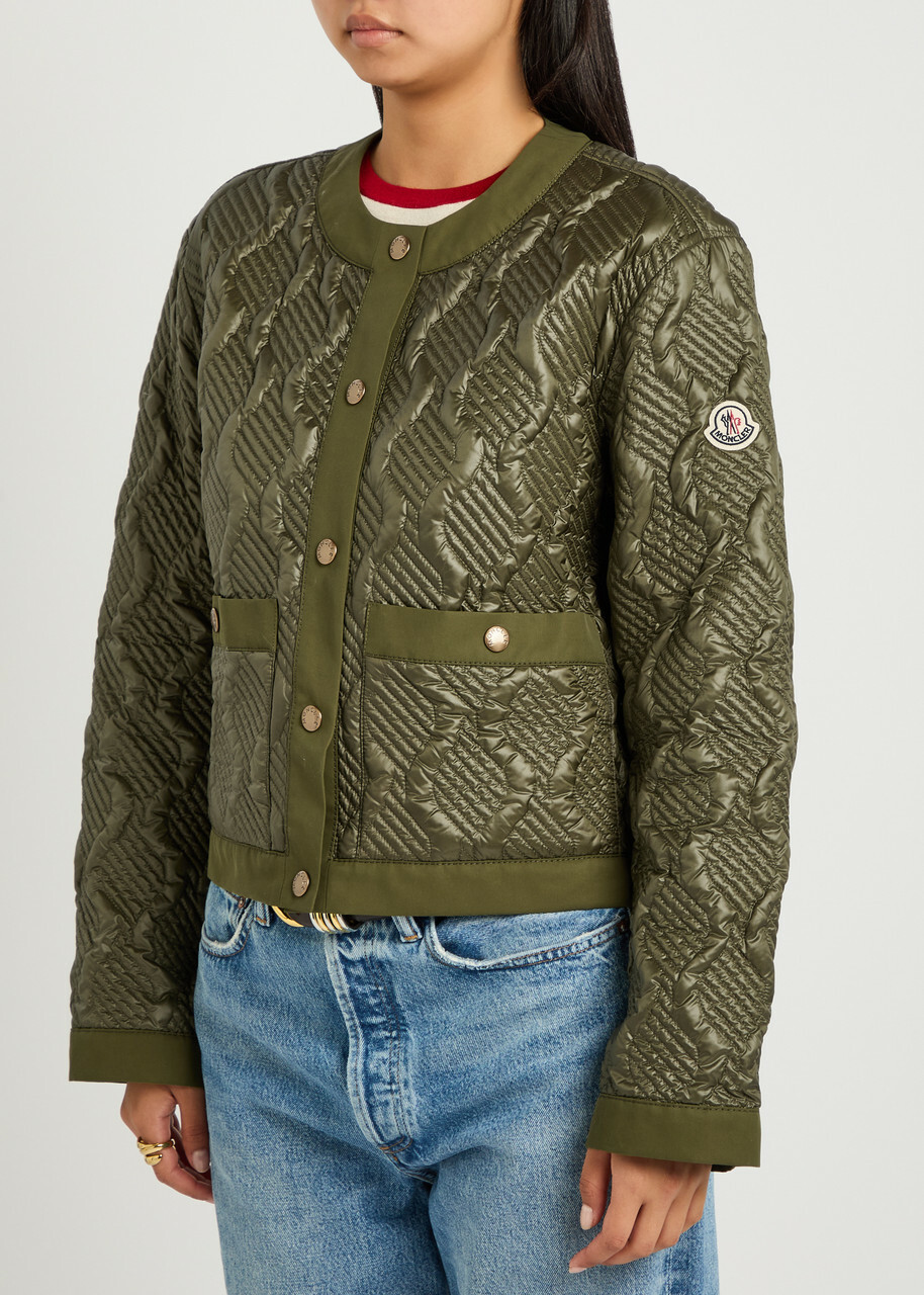 Moncler Libellule Quilted Geometric Nylon Jacket Olive