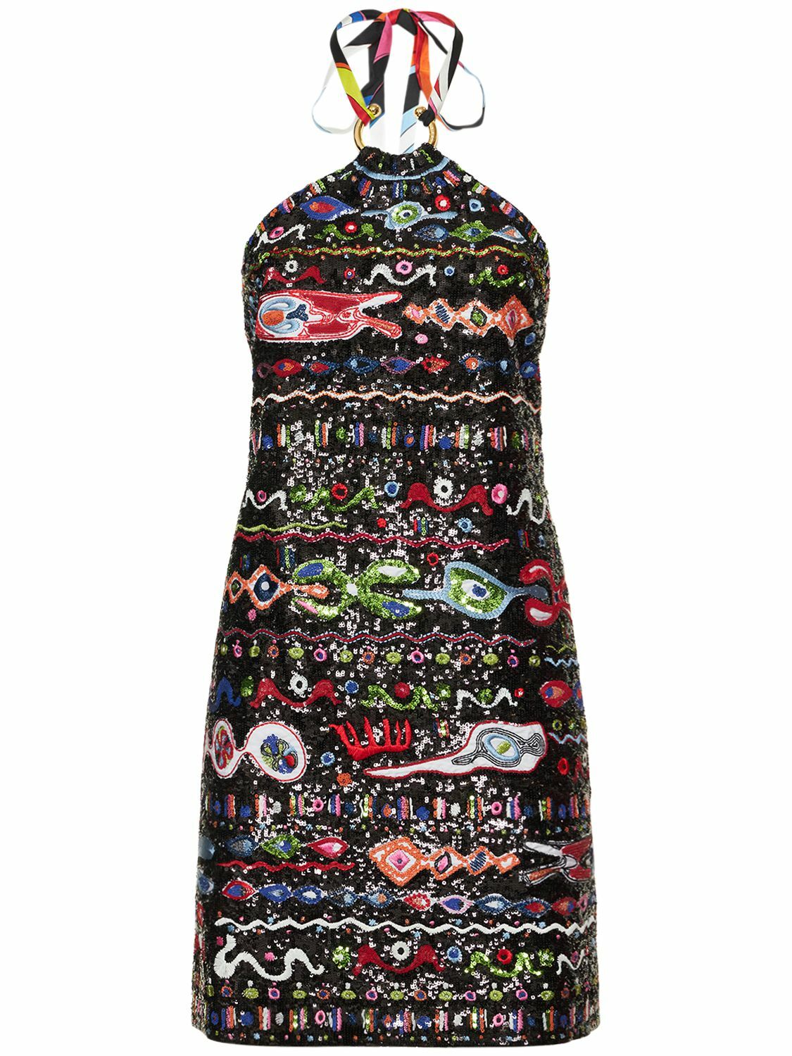 PUCCI Georgette Sequin Halter Neck Mini Dress Emilio Pucci