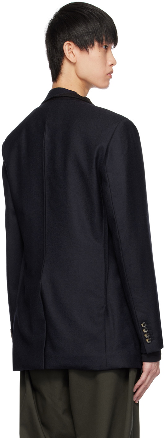 Marina Yee Navy Asymmetrical Darts Blazer