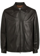 Tods Leather Overshirt Brown