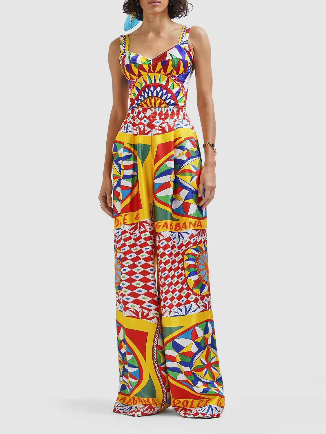DOLCE & GABBANA - Carretto Print Silk Twill Wide Pants