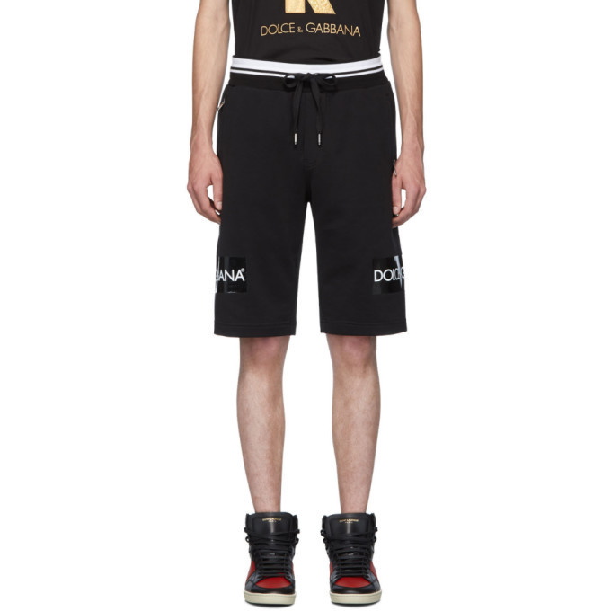 Photo: Dolce and Gabbana Black Embroidered Logo Tape Shorts