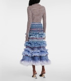 Susan Fang Striped shirred tulle midi skirt