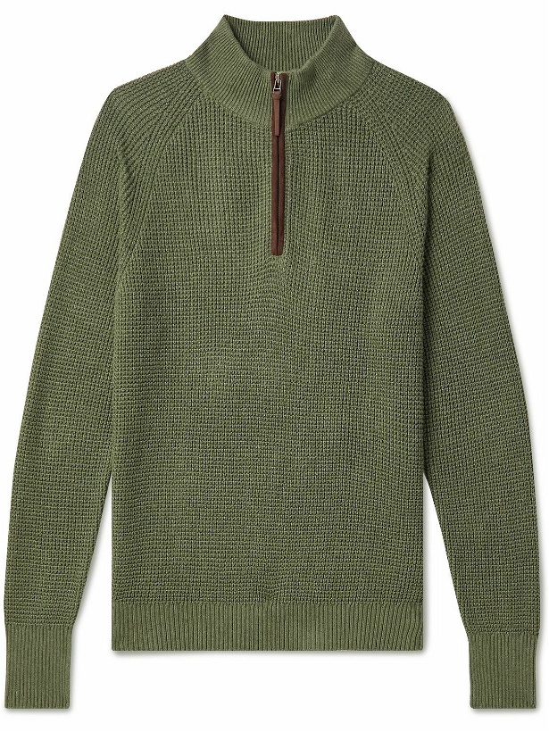 Photo: Sid Mashburn - Waffle-Knit Cotton and Cashmere-Blend Half-Zip Sweater - Green