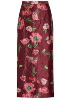Erdem Floral-print Satin Midi Pencil Skirt Red
