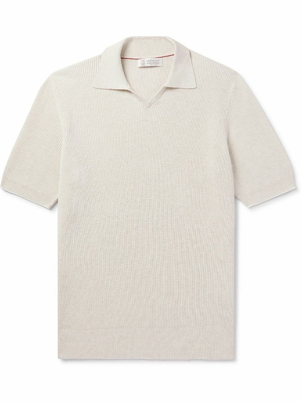 Photo: Brunello Cucinelli - Ribbed Cotton Polo Shirt - Neutrals