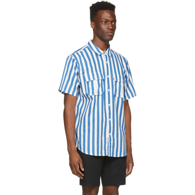 Levis Blue and White Striped Two Pocket Relaxed Safari Short