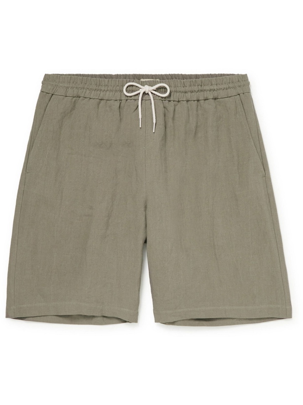 Photo: De Bonne Facture - Washed Linen-Canvas Drawstring Shorts - Green
