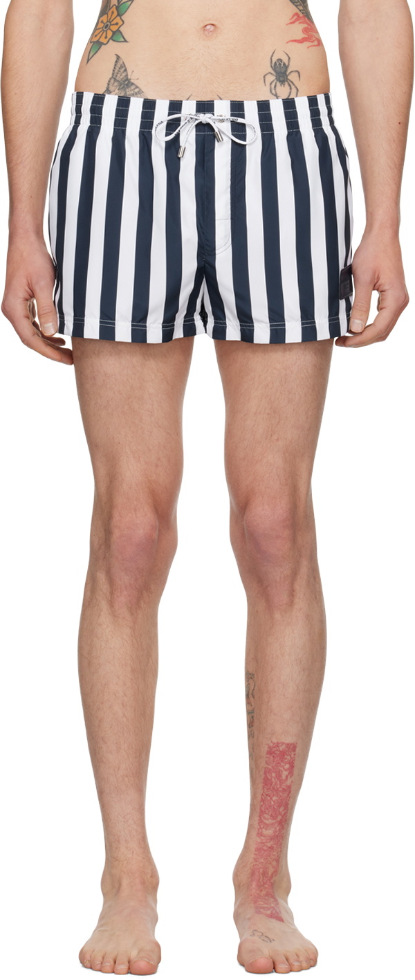 Dolce & Gabbana Blue & White Striped Swim Shorts Dolce & Gabbana