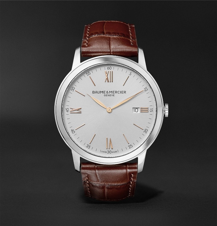 Photo: Baume & Mercier - Classima Quartz 42mm Stainless Steel and Croc-Effect Leather Watch - White