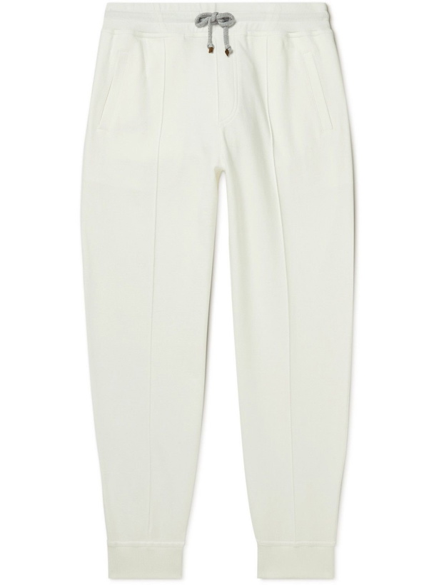 Photo: Brunello Cucinelli - Tapered Cotton-Blend Jersey Sweatpants - White