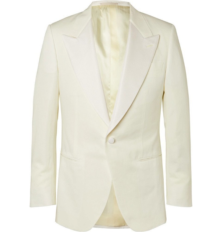 Photo: Kingsman - Ivory Faille-Trimmed Cotton, Linen and Silk-Blend Tuxedo Jacket - White