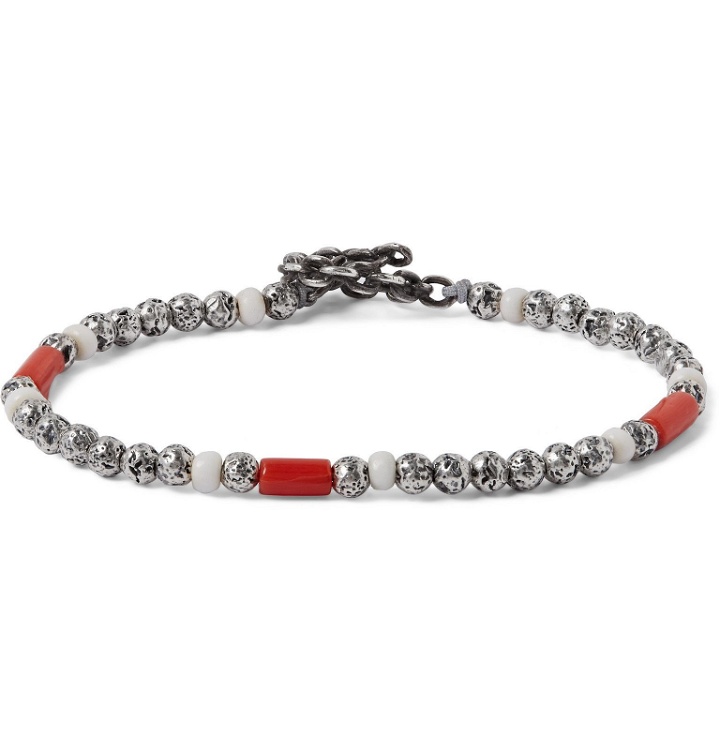 Photo: M.Cohen - Oxidised Sterling Silver and Coral Beaded Wrap Bracelet - Silver