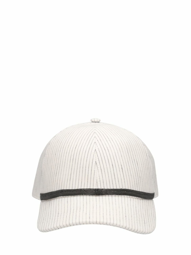 Photo: BRUNELLO CUCINELLI Embellished Linen Blend Baseball Cap