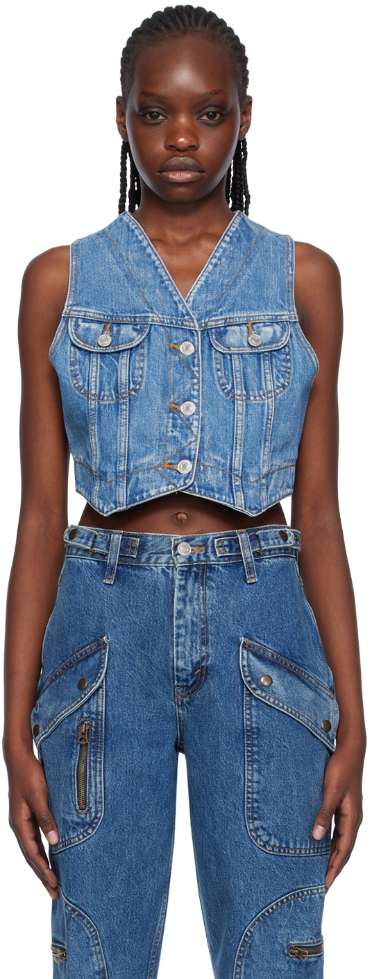 Re/Done Blue Micro Trucker Denim Vest