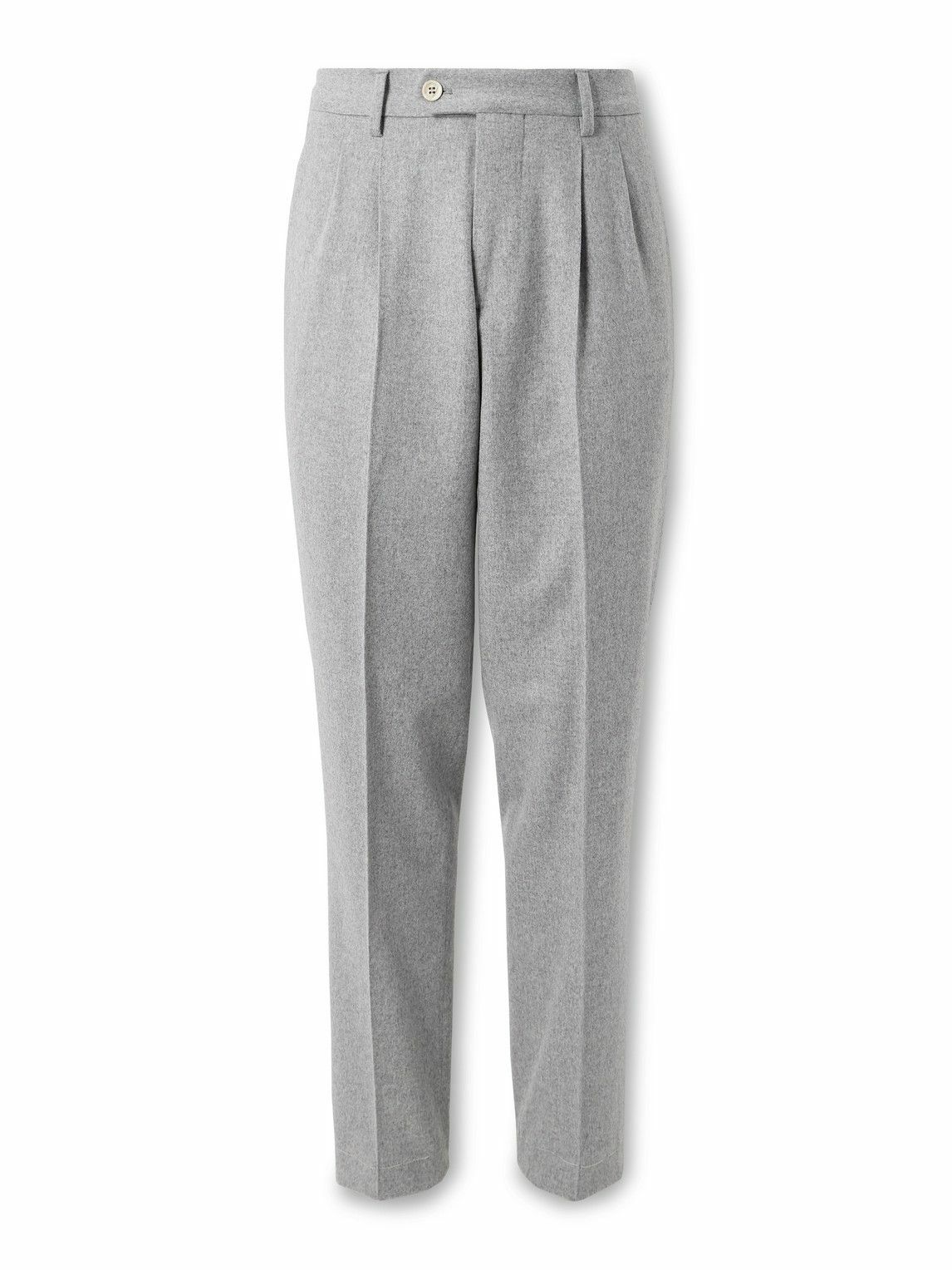 Brunello Cucinelli - Straight-Leg Pleated Cotton and Cashmere-Blend Suit Trousers - Gray