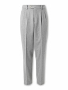 Brunello Cucinelli - Straight-Leg Pleated Cotton and Cashmere-Blend Suit Trousers - Gray