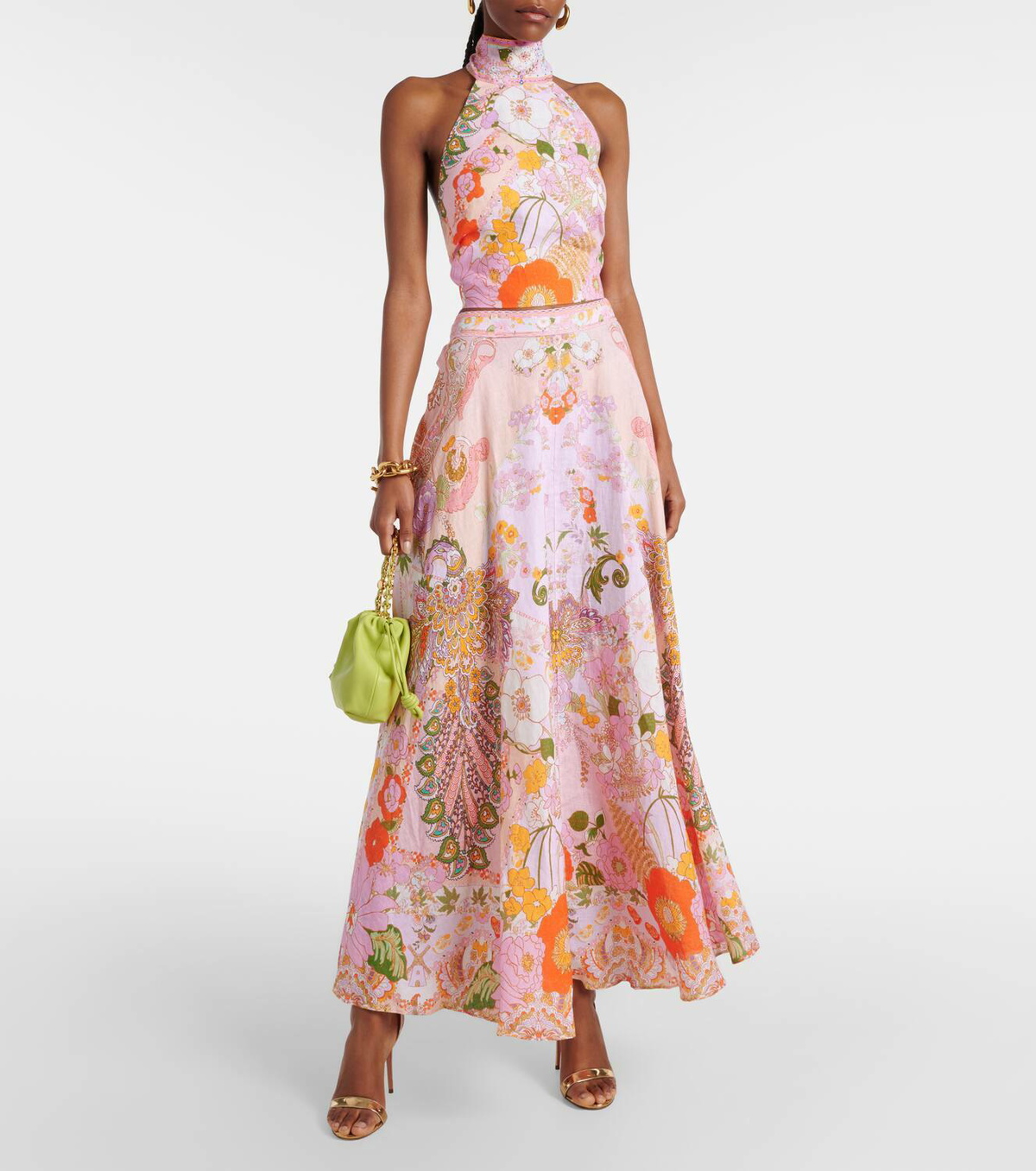 Camilla Embellished floral linen maxi skirt Camilla