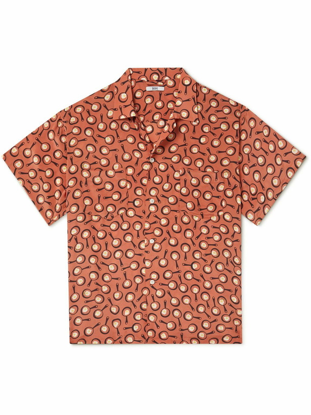 Photo: BODE - Camp-Collar Printed Silk Crepe de Chine Shirt - Orange