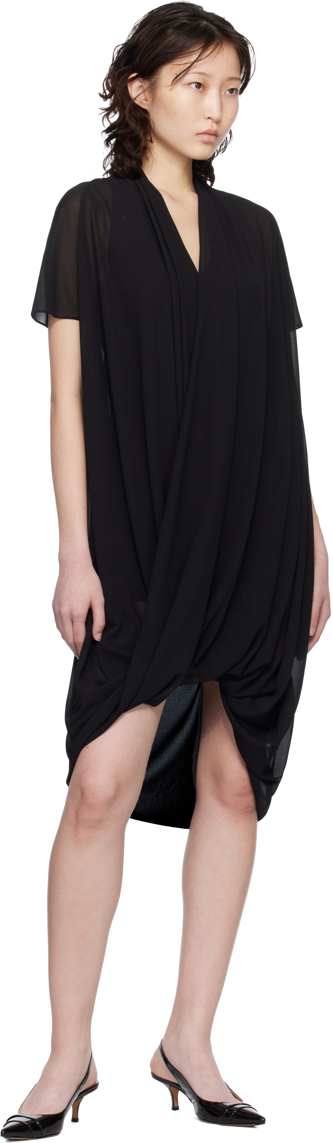 MM6 Maison Margiela Black Chiffon Midi Dress