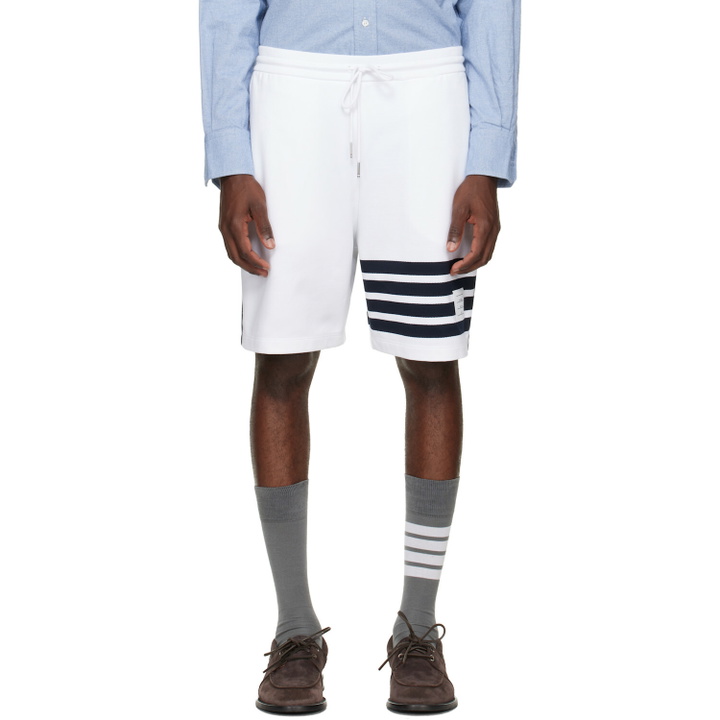 Photo: Thom Browne White Loopback 4-Bar Sweat Shorts