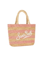 MC2 Saint Barth Pink Striped Raffia Beach Midi Bag With Cotton Pouch