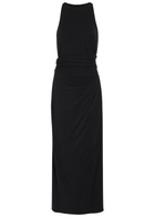 Another Tomorrow Sarong-effect Jersey Midi Dress Black