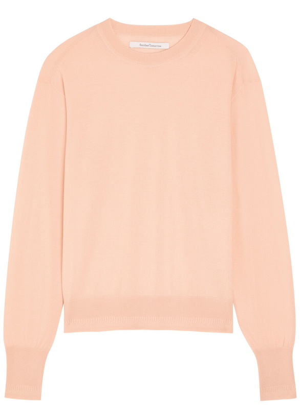 Photo: Another Tomorrow Crew-neck Fine-knit T-shirt Pink
