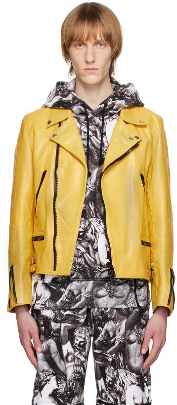 Photo: Undercover Yellow Zip-Up Leather Jacket