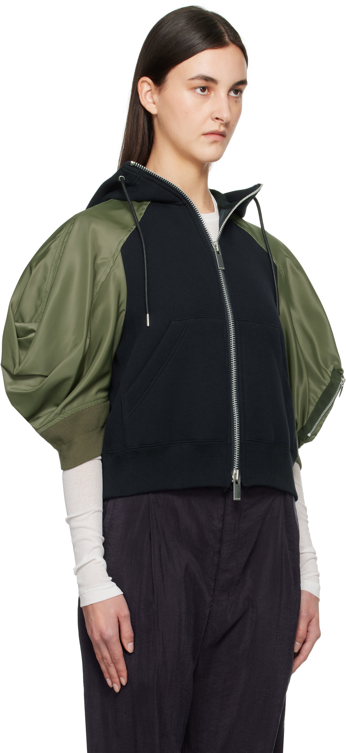 トップス sacai THE STORESPONGE SWEAT HOODIE 20SS sacai: Khaki Sponge Sweat x Nylon Twill Hoodie | SSENSE