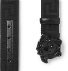 Versace - 4cm Leather and Logo-Jacquard Webbing Belt - Black