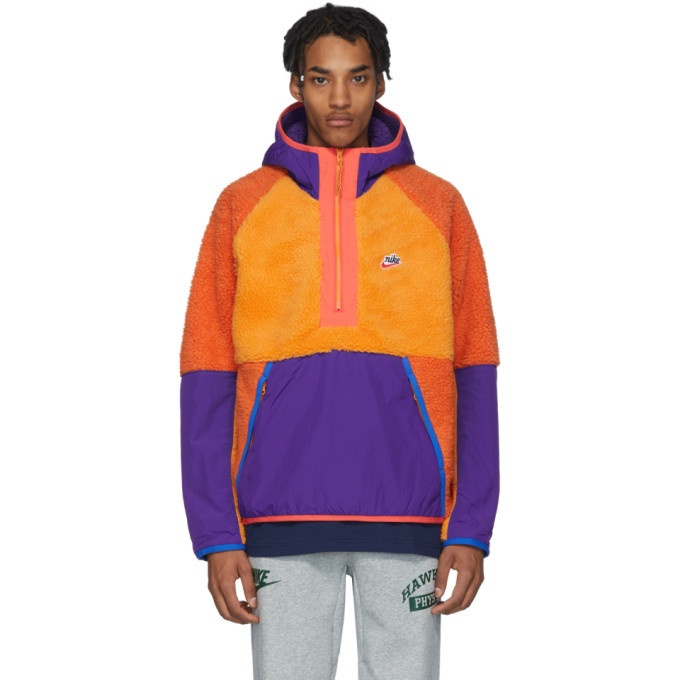 Nike Orange Sherpa Fleece Pullover Jacket Nike