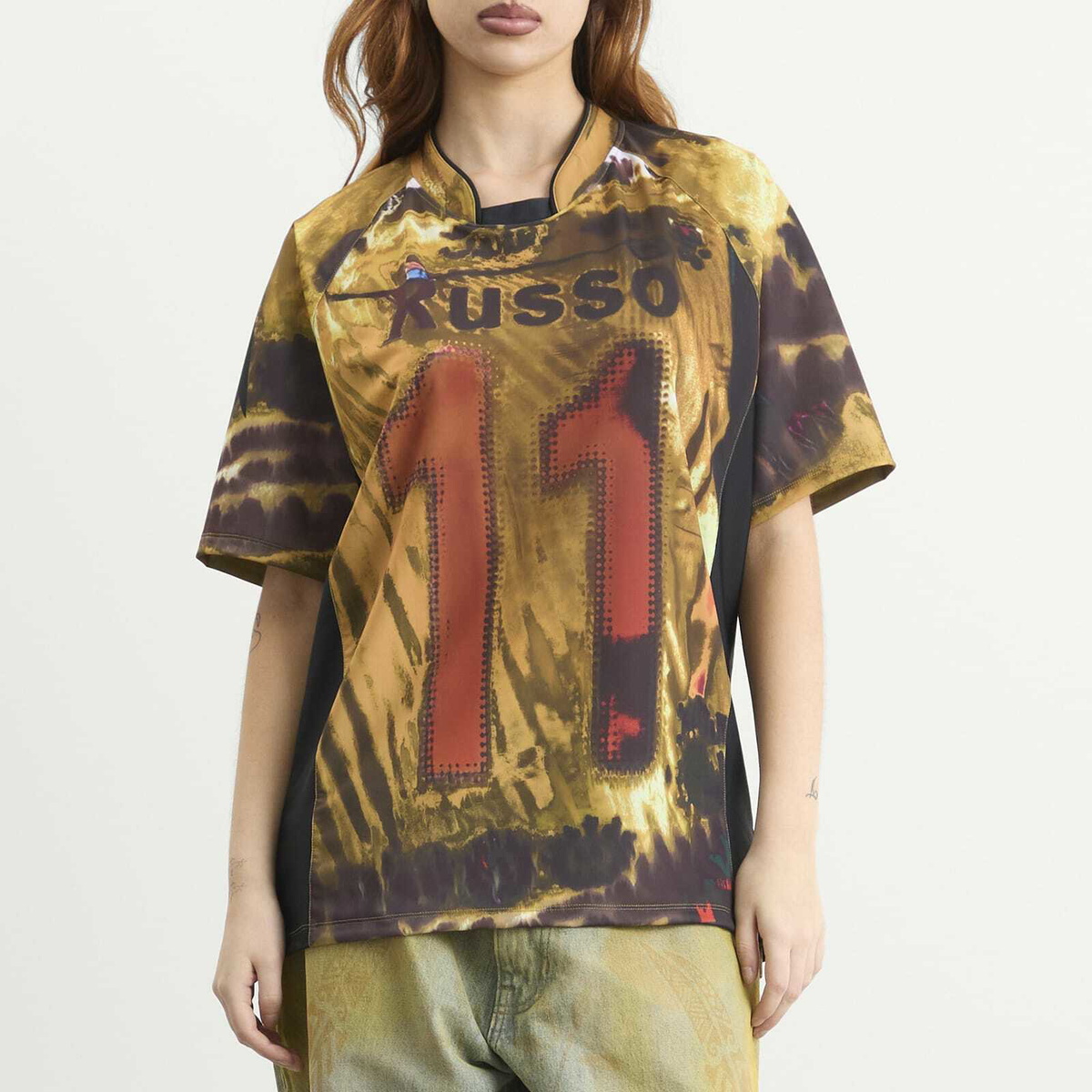 Paolina Russo Women's Sport Loose Fit Short Sleeve Top in Mustard