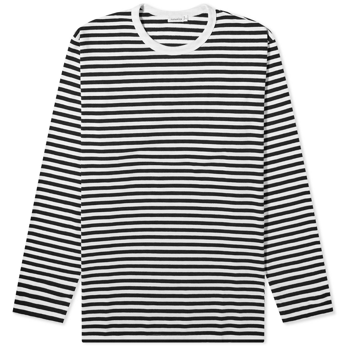 Photo: Nanamica Men's Long Sleeve COOLMAX Stripe T-Shirt in Black/White
