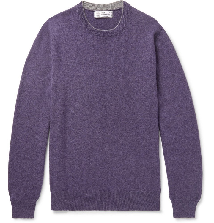 Photo: Brunello Cucinelli - Contrast-Tipped Cashmere Sweater - Men - Purple