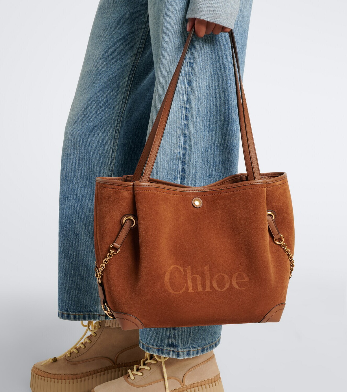 Chloé Chloé Clover leather-trimmed suede tote bag