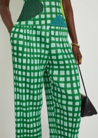 Pleats Please Issey Miyake Gingham Pleated Straight-leg Woven Cropped Trousers Green
