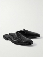 George Cleverley - Croc-Effect Leather Backless Loafers - Black