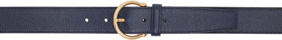 Thom Browne Navy Pebble Grain Round Buckle Belt
